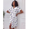 Ekouaer House Dress for Women with Pockets Duster Button Down Nightgown(White Flower)