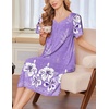 Ekouaer Moo Moos for Women Short Sleeve House Dress with Pockets(Purple White Flower)