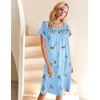Ekouaer Nightgown for Women Satin Silk Night Gown Loose Plus Size Sleepwear(Blue Flower)