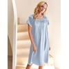 Ekouaer Nightgown for Women Satin Silk Night Gown Loose Plus Size Sleepwear(Blue Vertical Stripes)
