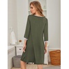 Ekouaer Nightgowns for Women 3/4 Sleeve Nightgown Pleated Sleepshirts(Army Green)
