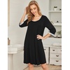 Ekouaer Nightgowns for Women 3/4 Sleeve Nightgown Pleated Sleepshirts(Black)