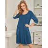 Ekouaer Nightgowns for Women 3/4 Sleeve Nightgown Pleated Sleepshirts(Blue Green)