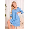 Ekouaer Nightgowns for Women 3/4 Sleeve Nightgown Pleated Sleepshirts(Blue White Floral)