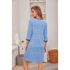 Ekouaer Nightgowns for Women 3/4 Sleeve Nightgown Pleated Sleepshirts(Blue White Floral)