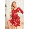 Ekouaer Nightgowns for Women 3/4 Sleeve Nightgown Pleated Sleepshirts(Christmas Elk)