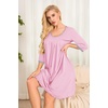 Ekouaer Nightgowns for Women 3/4 Sleeve Nightgown Pleated Sleepshirts(Dark Pink)