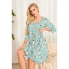 Ekouaer Nightgowns for Women 3/4 Sleeve Nightgown Pleated Sleepshirts(Floral Green)