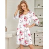Ekouaer Nightgowns for Women 3/4 Sleeve Nightgown Pleated Sleepshirts(Floral Rose White)