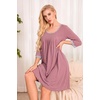 Ekouaer Nightgowns for Women 3/4 Sleeve Nightgown Pleated Sleepshirts(Gray Purple Red)