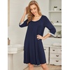 Ekouaer Nightgowns for Women 3/4 Sleeve Nightgown Pleated Sleepshirts(Navy Blue)