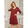 Ekouaer Nightgowns for Women 3/4 Sleeve Nightgown Pleated Sleepshirts(Plaid)