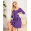 Ekouaer Nightgowns for Women 3/4 Sleeve Nightgown Pleated Sleepshirts(Purple)