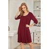 Ekouaer Nightgowns for Women 3/4 Sleeve Nightgown Pleated Sleepshirts(Wine Red)