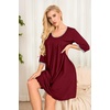 Ekouaer Nightgowns for Women 3/4 Sleeve Nightgown Pleated Sleepshirts(Wine Red)