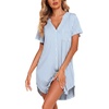 Ekouaer Nightgowns for Women Button Down Night Gown Short Sleeve Nightshirt(A-blue Stripes)