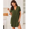 Ekouaer Nightgowns for Women Button Down Night Gown Short Sleeve Nightshirt(Army Green)
