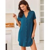 Ekouaer Nightgowns for Women Button Down Night Gown Short Sleeve Nightshirt(Blue Green)
