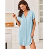 Ekouaer Nightgowns for Women Button Down Night Gown Short Sleeve Nightshirt(Light Blue)