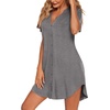 Ekouaer Nightgowns for Women Button Down Night Gown Short Sleeve Nightshirt(Medium Grey)