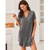 Ekouaer Nightgowns for Women Button Down Night Gown Short Sleeve Nightshirt(Medium Grey)