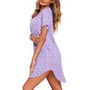 Ekouaer Nightgowns for Women Button Down Night Gown Short Sleeve Nightshirt(Purple Flower)