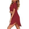 Ekouaer Nightgowns for Women Button Down Night Gown Short Sleeve Nightshirt(Red)