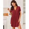 Ekouaer Nightgowns for Women Button Down Night Gown Short Sleeve Nightshirt(Red)