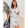 Ekouaer Nightgowns for Women Button Down Night Gown Short Sleeve Nightshirt(White Blue Flower)