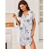 Ekouaer Nightgowns for Women Button Down Night Gown Short Sleeve Nightshirt(White Blue Flower)