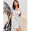 Ekouaer Nightgowns for Women Button Down Night Gown Short Sleeve Nightshirt(Whiter Flower)