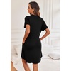 Ekouaer Nightgowns for Women Button Down Night Gown with Pockets(Black)