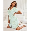 Ekouaer Nightgowns for Women Button Down Night Gown with Pockets(Floral Green)