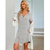 Ekouaer Nightgowns for Women Button Down Night Gown with Pockets(Grey Striped)