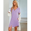 Ekouaer Nightgowns for Women Button Down Night Gown with Pockets(Lilac)