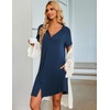 Ekouaer Nightgowns for Women Button Down Night Gown with Pockets(Navy Blue)