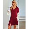 Ekouaer Nightgowns for Women Button Down Night Gown with Pockets(Wine Red)