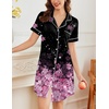 Ekouaer Nightgowns for Women Button Down Night Gowns Short Sleeve Sleepwear(Black Pink Sakura)