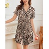 Ekouaer Nightgowns for Women Button Down Night Gowns Short Sleeve Sleepwear(Brown Leopard)