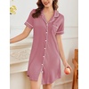 Ekouaer Nightgowns for Women Button Down Night Gowns Short Sleeve Sleepwear(Grey Purple)
