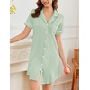 Ekouaer Nightgowns for Women Button Down Night Gowns Short Sleeve Sleepwear(Light Green)