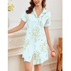 Ekouaer Nightgowns for Women Button Down Night Gowns Short Sleeve Sleepwear(Light Green Floral)