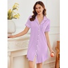Ekouaer Nightgowns for Women Button Down Night Gowns Short Sleeve Sleepwear(Light Purple)