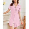 Ekouaer Nightgowns for Women Button Down Night Gowns Short Sleeve Sleepwear(Pink Striped)