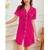 Ekouaer Nightgowns for Women Button Down Night Gowns Short Sleeve Sleepwear(Rose Red)
