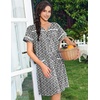 Ekouaer Nightgowns for Women Cotton House Dress with Pockets Button Duster(Black White Flowers)