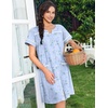Ekouaer Nightgowns for Women Cotton House Dress with Pockets Button Duster(Blue Flowers)