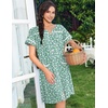 Ekouaer Nightgowns for Women Cotton House Dress with Pockets Button Duster(Green White Florals)