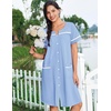 Ekouaer Nightgowns for Women Cotton House Dress with Pockets Button Duster(Light Blue)