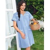 Ekouaer Nightgowns for Women Cotton House Dress with Pockets Button Duster(Light Blue)